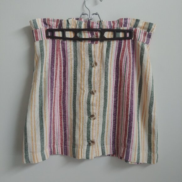Abound Dresses & Skirts - Abound thick linen blend paperbag waist button front striped short skirt Medium
